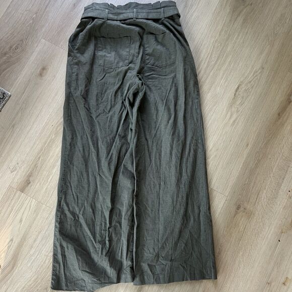 Express Wide Leg Super High Rise Trouser Pants Women’s Medium Green Belted Work - Picture 2 of 10